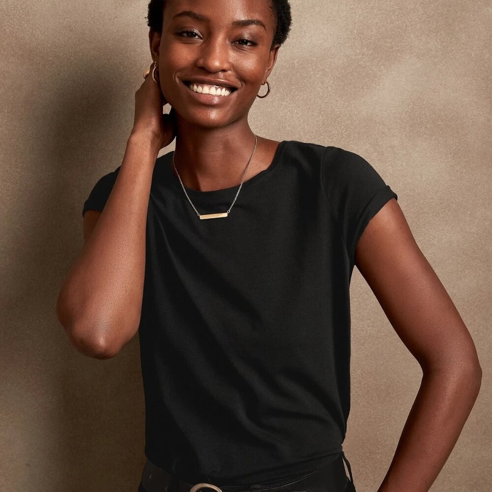 NEW Banana Republic XS Timeless Tee Black Crewneck Tshirt Short Sleeve Top